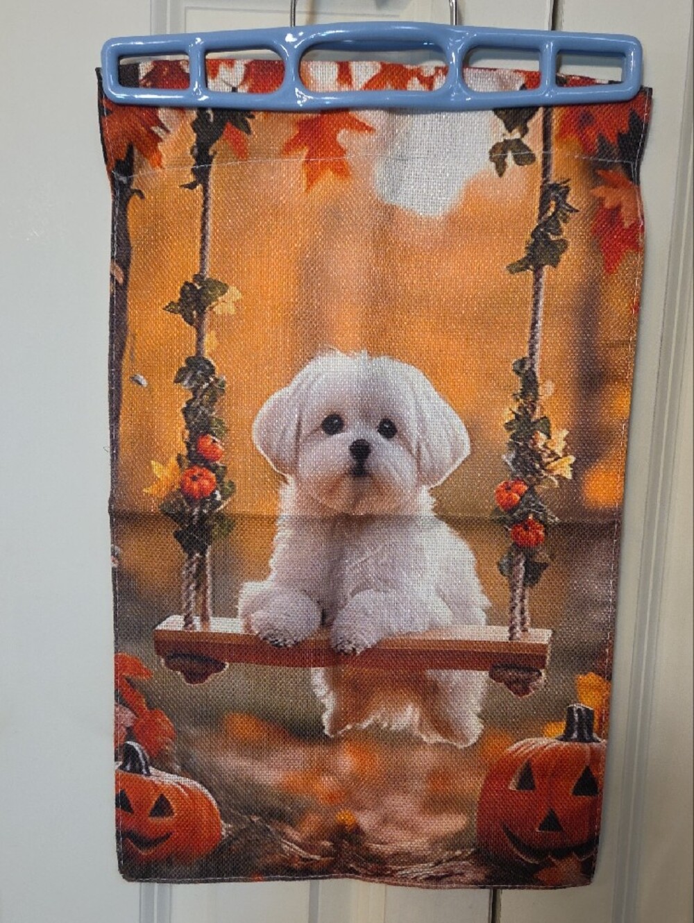 Cute White Maltese Halloween Dog  Garden Flag- Autumn Orange - Picture 2 of 4